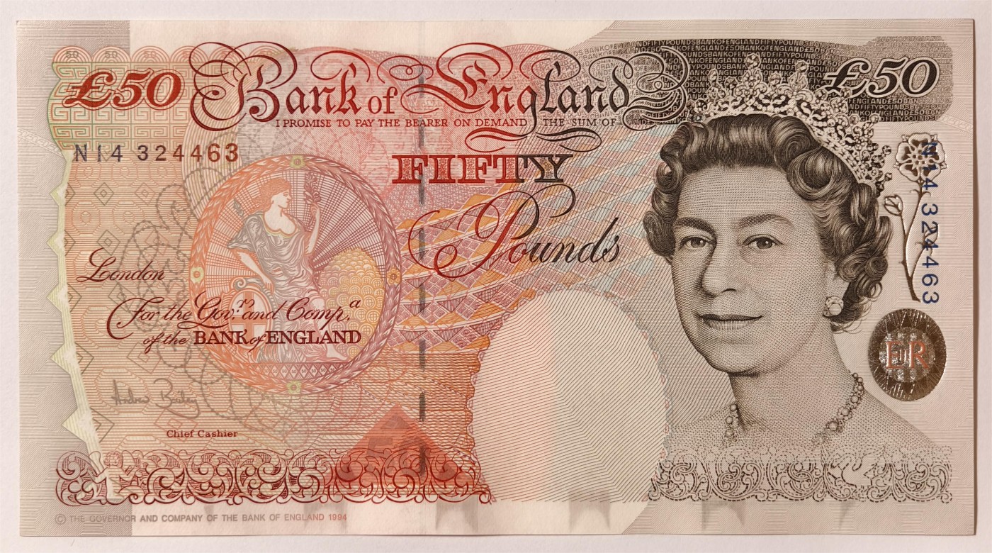 紫瑗钱币——第335期拍卖——纸币场 英国 1994年 E序列 英格兰银行第一任行长 约翰·霍布伦 50英镑 UNC