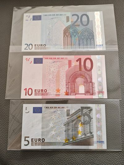 欧盟纸币 Euro一签稀有冠 N奥地利版 5欧元-10欧元-20欧元纸币小套 全新UNC  - 欧盟纸币 Euro一签稀有冠 N奥地利版 5欧元-10欧元-20欧元纸币小套 全新UNC 