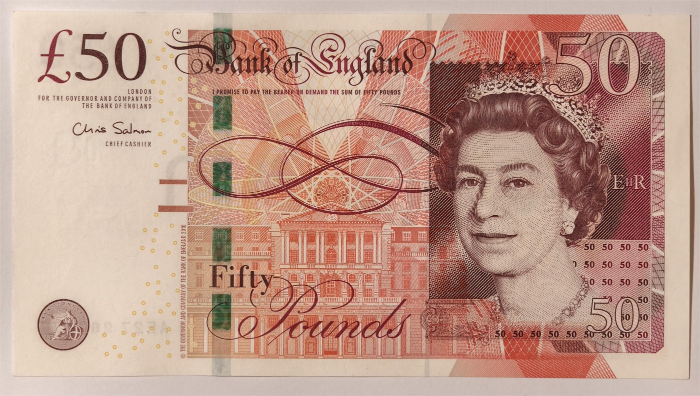 紫瑗钱币——第335期拍卖——纸币场 英国2010年 F序列 工程师瓦特(蒸汽机发明者)和其推广合作者博尔顿 50镑 UNC