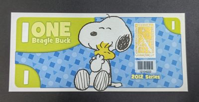 全新保真 1美元 2012 年迪士尼史努比纪念钞号码  12104222 豹子号 222 - 全新保真 1美元 2012 年迪士尼史努比纪念钞号码  12104222 豹子号 222