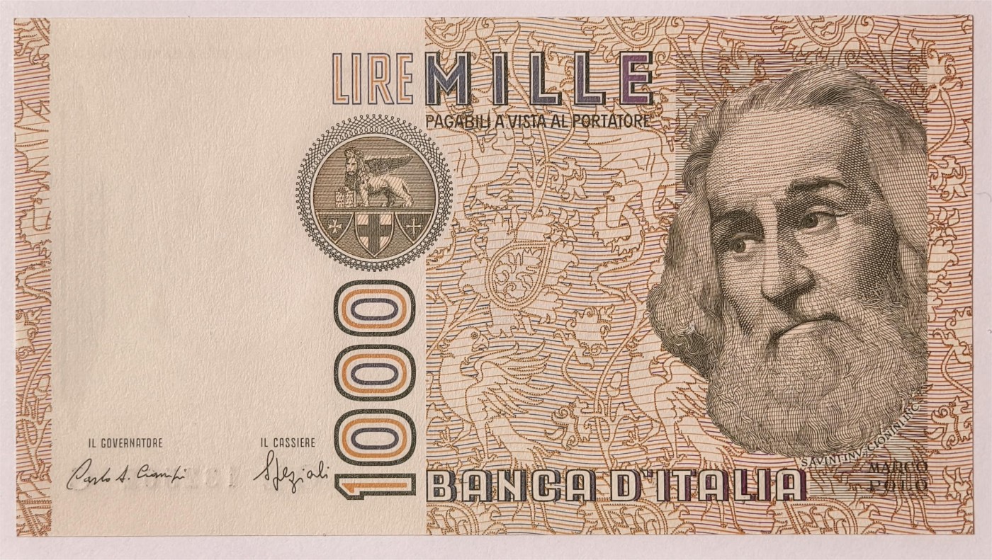 紫瑗钱币——第335期拍卖——纸币场 意大利 1982年 达·芬奇 1000里拉 UNC