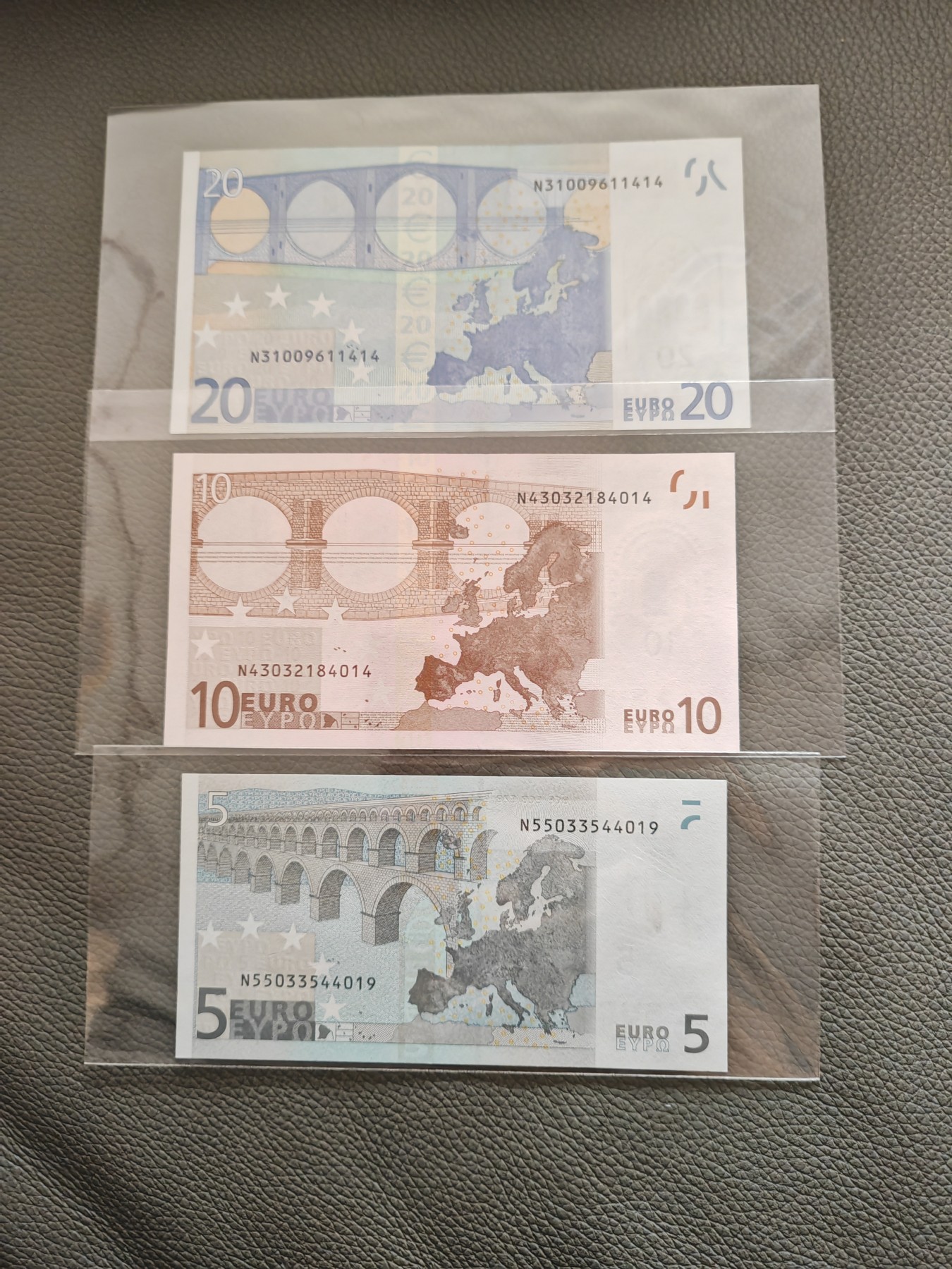 欧盟纸币 Euro一签稀有冠 N奥地利版 5欧元-10欧元-20欧元纸币小套 全新UNC 