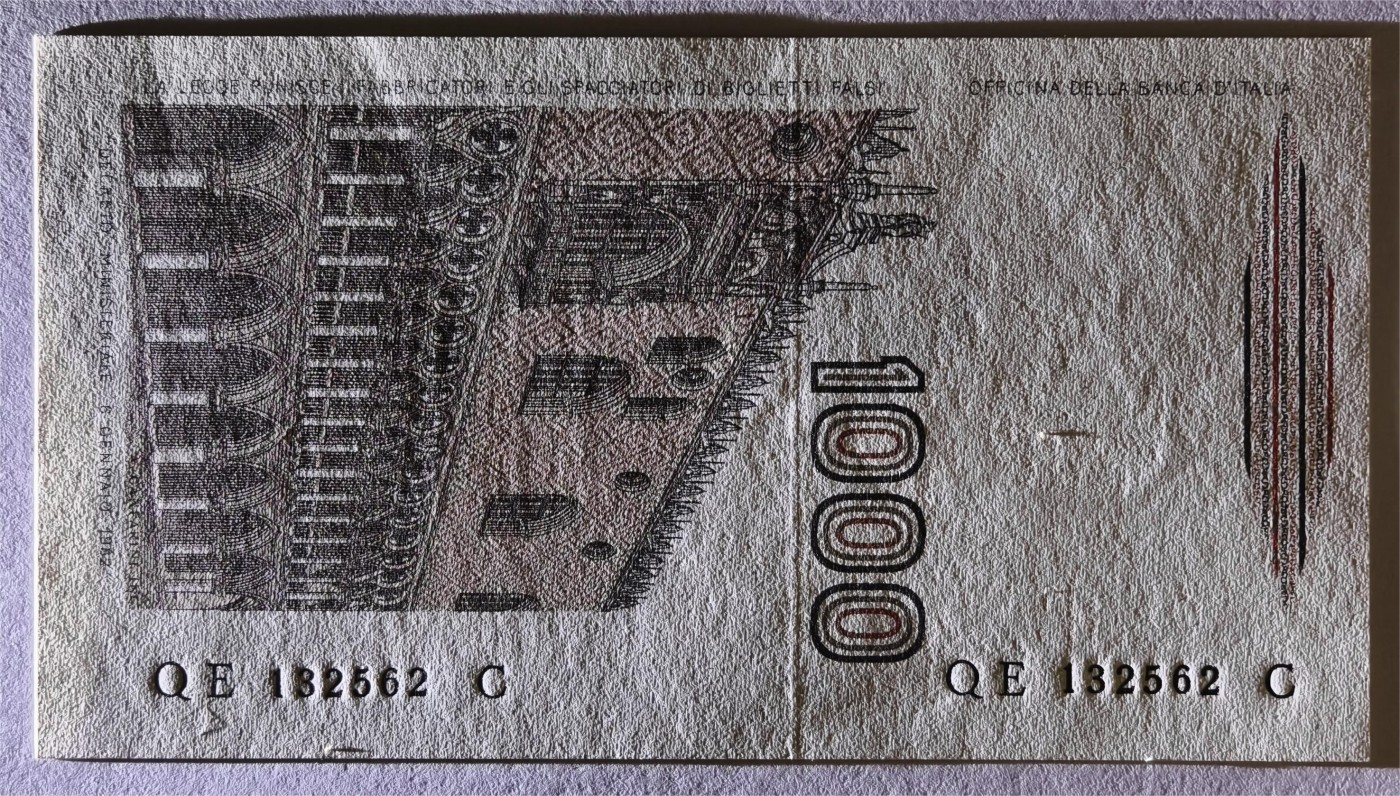 紫瑗钱币——第335期拍卖——纸币场 意大利 1982年 达·芬奇 1000里拉 UNC