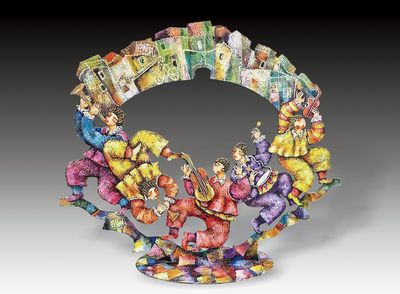 上海拍卖行2024年春季西洋装饰艺术品拍卖会 - 刻剪铁板油画作品《乐舞》(90.5×75cm,名家:迈克尔.卡昌)