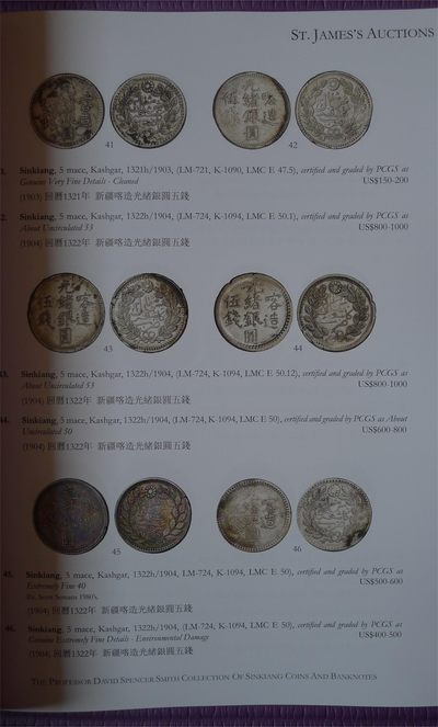 世界钱币章牌书籍专场拍卖11.01 大卫·斯宾塞·史密斯收藏新疆钱币拍卖目录