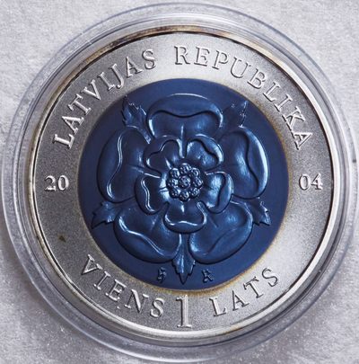 S&S Numismatic世界钱币-拍卖 第84期  - 拉脱维亚2004年 时间I 1拉特银+铌双色纪念银币 盒证齐全
