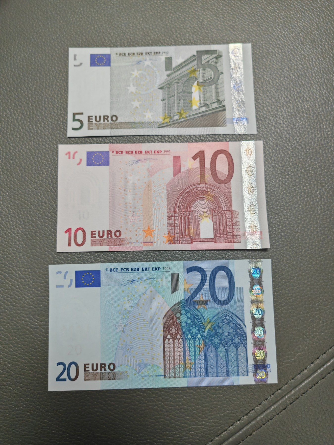 欧盟纸币Euro 2002版 一签 小套 5欧元-10欧元-20欧元 全新UNC
