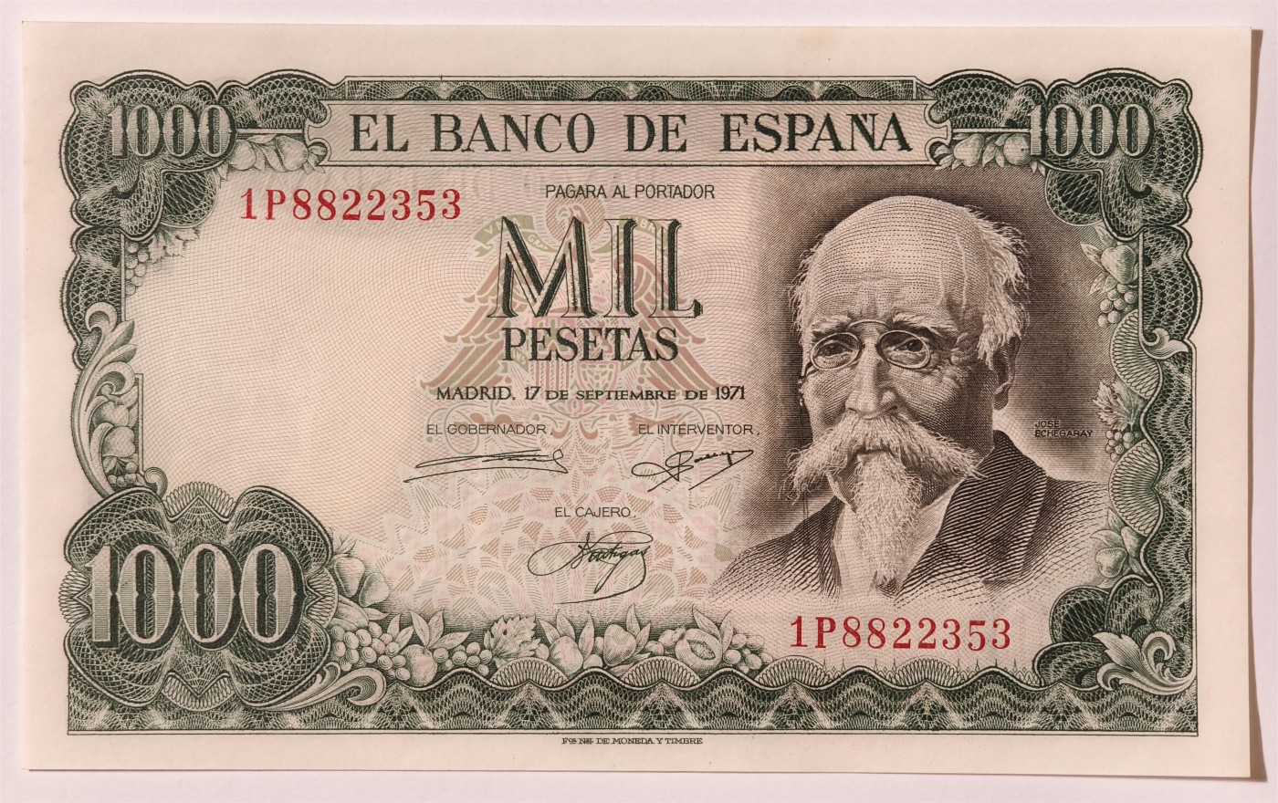 紫瑗钱币——第335期拍卖——纸币场 西班牙 1971(1974)年 何塞·埃切加赖 1000比塞塔 UNC