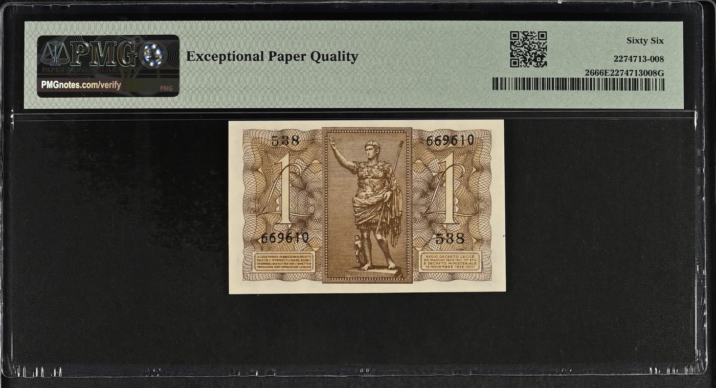 收藏联盟Quantum Auction 第336期拍卖  意大利1939年1里拉 PMG66 倒置号 凯撒大帝 高分稀少
