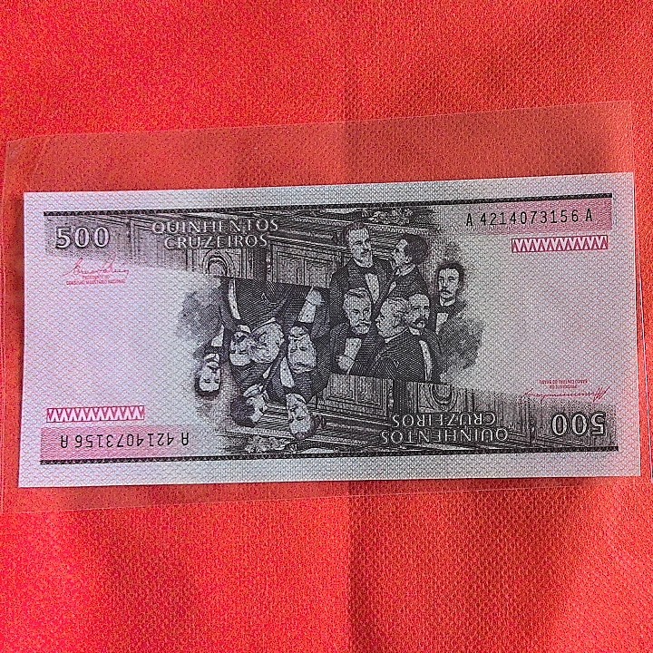 巴西1985年500克鲁塞罗 AA冠 P-200b 签名21 美洲纸币 实物图 UNC