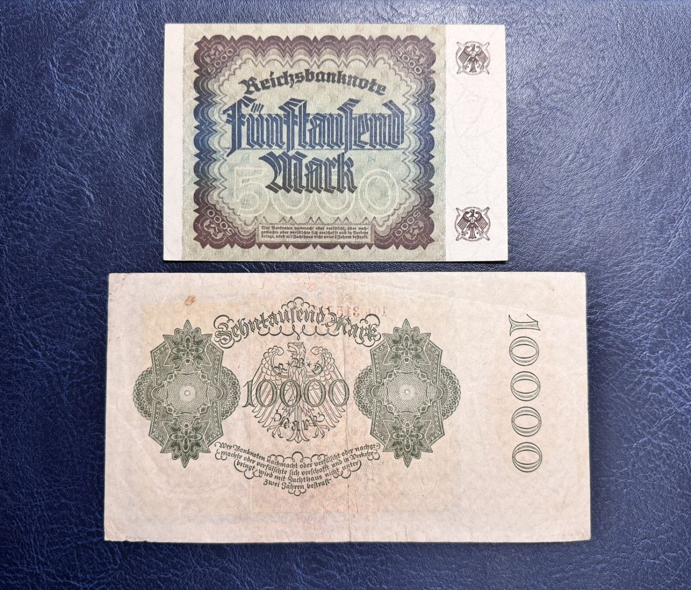 收藏联盟Quantum Auction 第336期拍卖  德国1922年5000和10000马克 品相分别为AU和XF 