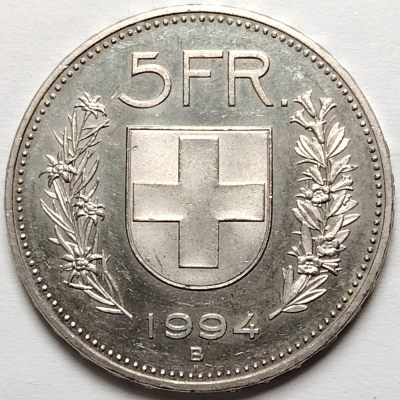布加迪🐬～世界钱币🌾第 98 期 /  瑞士🇨🇭西欧各国散币 - 瑞士🇨🇭1994年 5法郎 威廉泰尔 原光品相