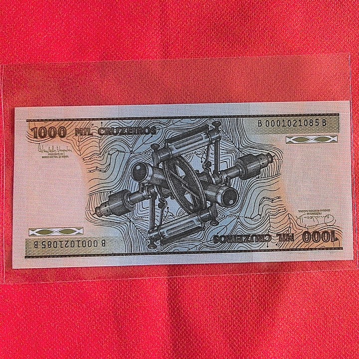 巴西1986年1000克鲁塞罗 无47 P-201d 签名22 美洲纸币 实物图 UNC