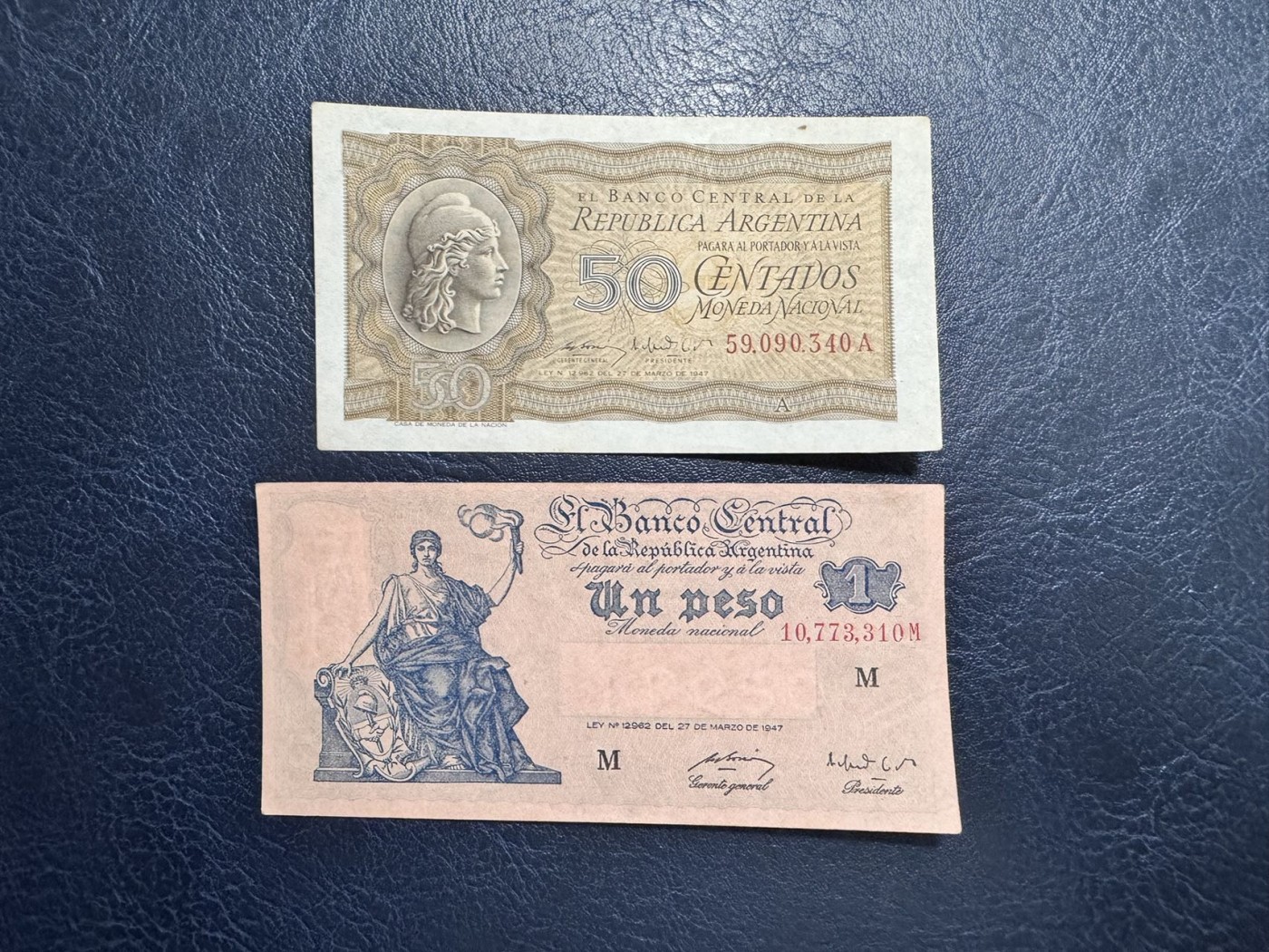 收藏联盟Quantum Auction 第336期拍卖  阿根廷1947年50分和1比索 品相AU+ 