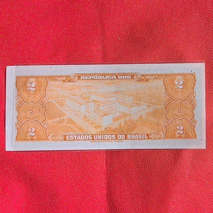 巴西1954年至1958年2克鲁塞罗 P-151b 签名6 1068序列 美洲纸币 实物图 UNC