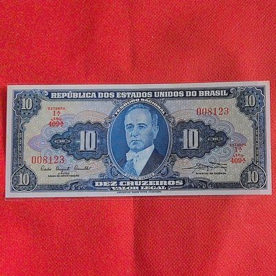 巴西1961年10克鲁塞罗 无47 四位号 P-167a 签名9 409序列 美洲纸币 实物图 UNC - 巴西1961年10克鲁塞罗 无47 四位号 P-167a 签名9 409序列 美洲纸币 实物图 UNC