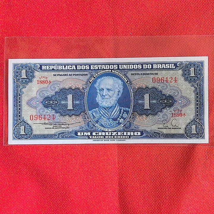 巴西1954年至1958年1克鲁塞罗 P-50b 签名3 1880序列 美洲纸币 实物图 UNC