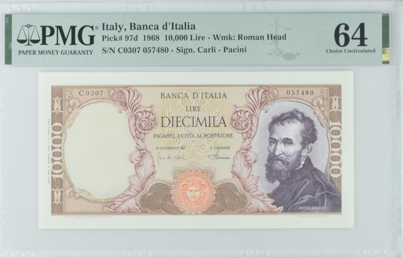 收藏联盟Quantum Auction 第336期拍卖  意大利1968年10000里拉 PMG64 米开朗基罗