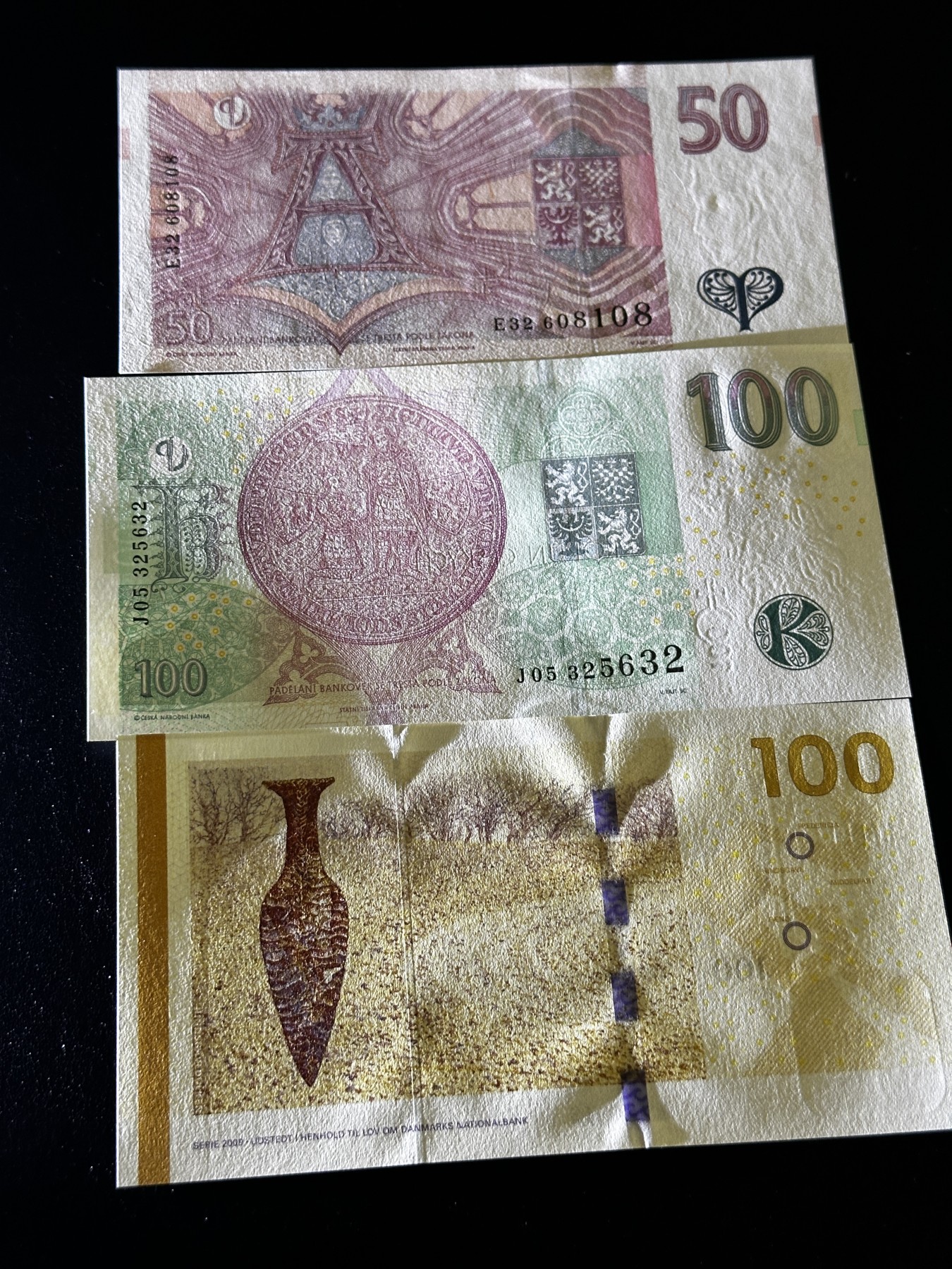 《外钞收藏家》第三百五十五期（连拍第二场） 捷克50、100克朗+丹麦桥版100克朗 3张一起 全新UNC