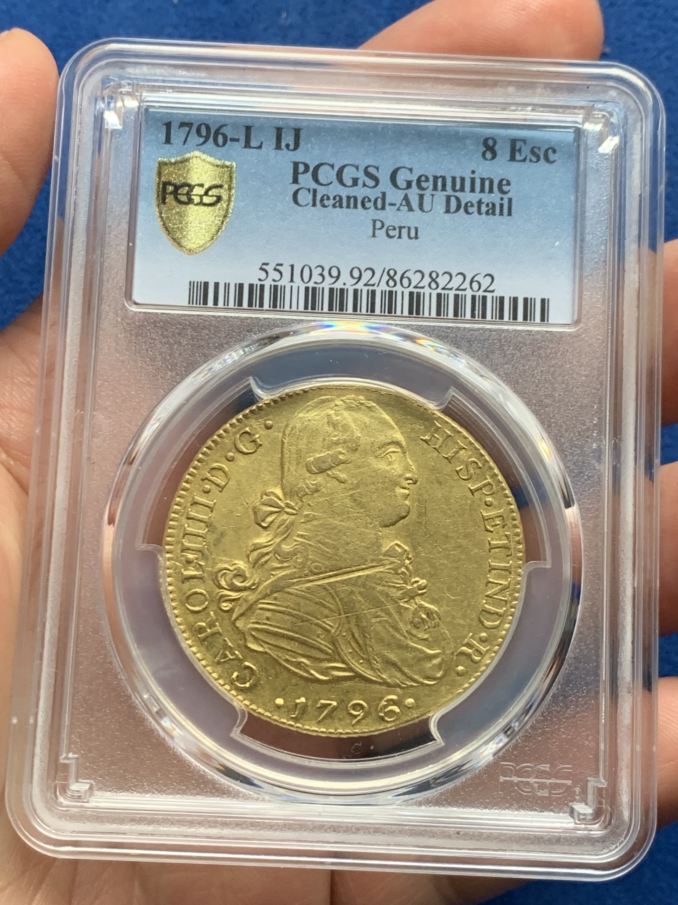 《竞宝斋》第256场-周日，周一 2场连拍 (全场包邮) PCGS AU 秘鲁 1796 卡四 8埃斯库多 27克大金币 目前金价爆涨中