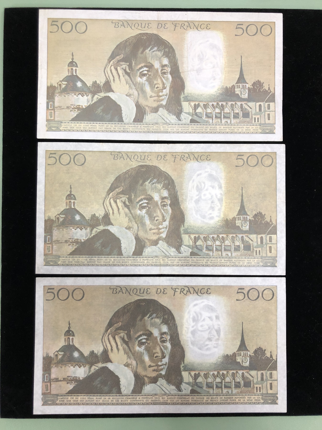 世界外币 1988年，法国500法郎，帕斯卡肖像纸币，中上品