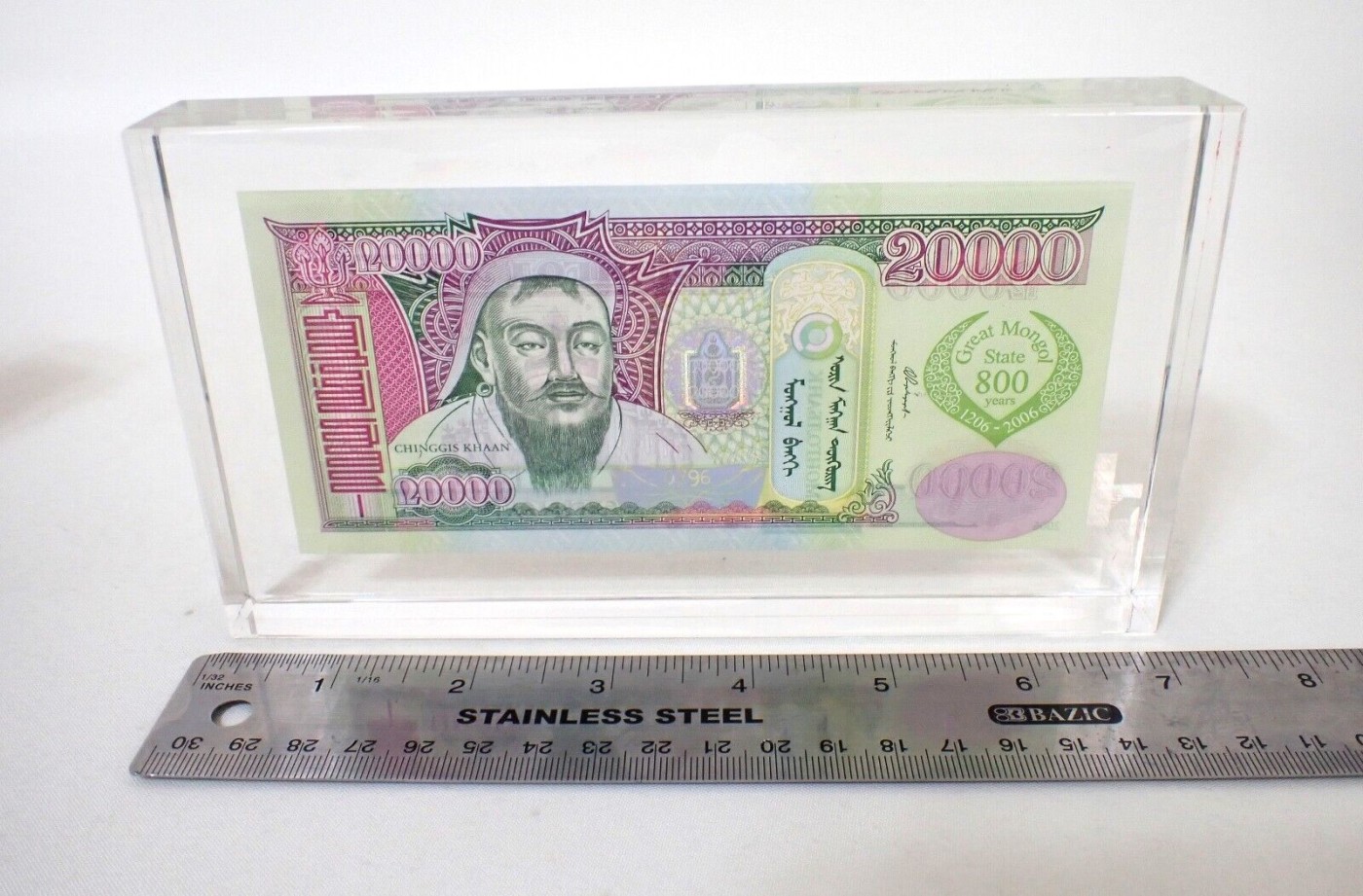 收藏联盟Quantum Auction 第336期拍卖  蒙古2006年20000图格利特帝国800周年纪念钞亚克力塑封 品相全新无瑕疵 限量发行1000枚 该枚为0796号