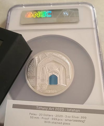 【币将精彩】世界钱币拍卖专场(2024-4-13) - 帕劳2020年蒂芙尼艺术伊斯法罕建筑3盎司精制银币NGC评级币带证书包装
