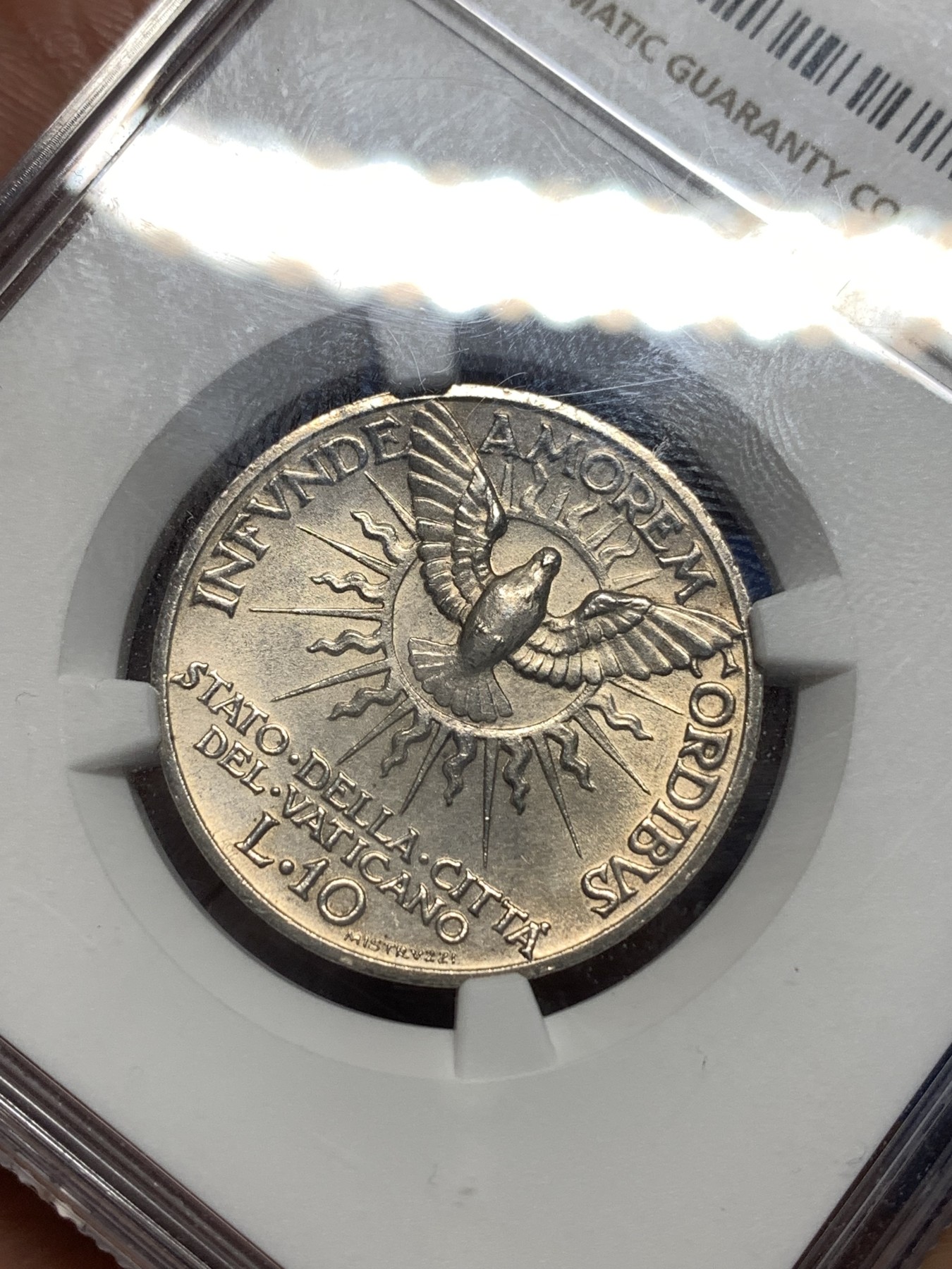 《竞宝斋》第256场-周日，周一 2场连拍 (全场包邮) NGC MS64 梵蒂冈 1939年 教皇缺位 圣灵鸟 10里拉 银币 少见品种