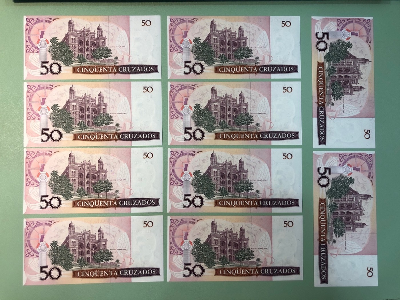 世界外币 1986年，巴西50克鲁扎多纸币，10张连号，全新UNC品相