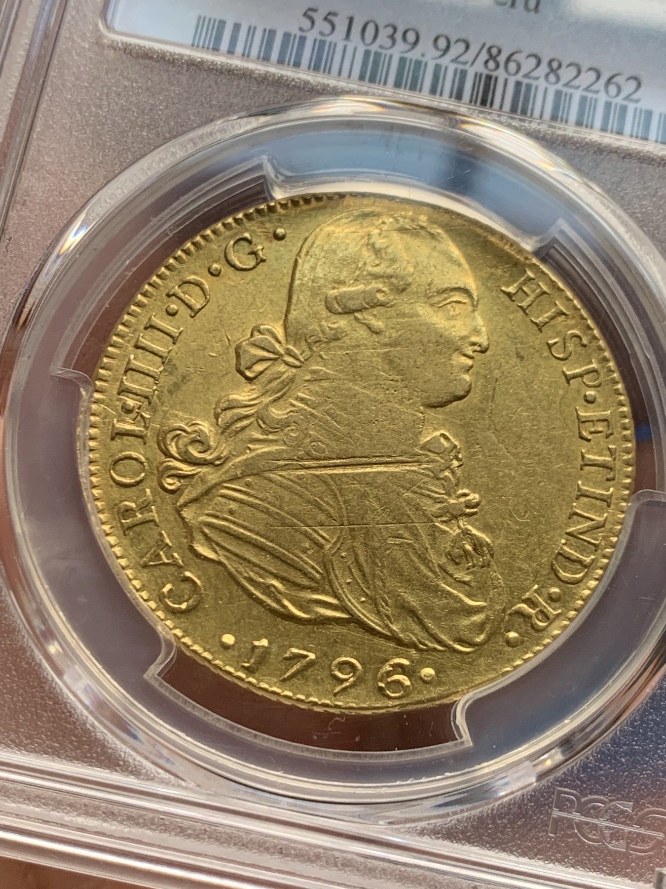 《竞宝斋》第256场-周日，周一 2场连拍 (全场包邮) PCGS AU 秘鲁 1796 卡四 8埃斯库多 27克大金币 目前金价爆涨中