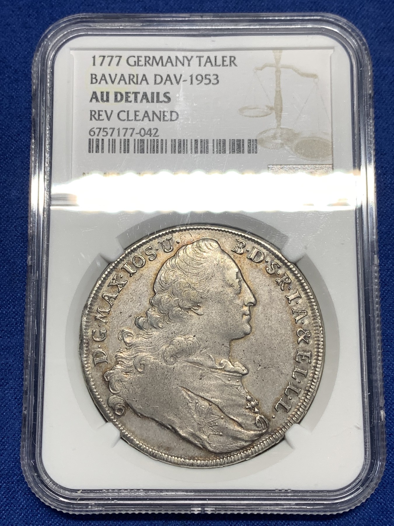 《竞宝斋》第256场-周日，周一 2场连拍 (全场包邮) NGC AUD 德国巴伐利亚1777年圣母抱婴泰勒银币