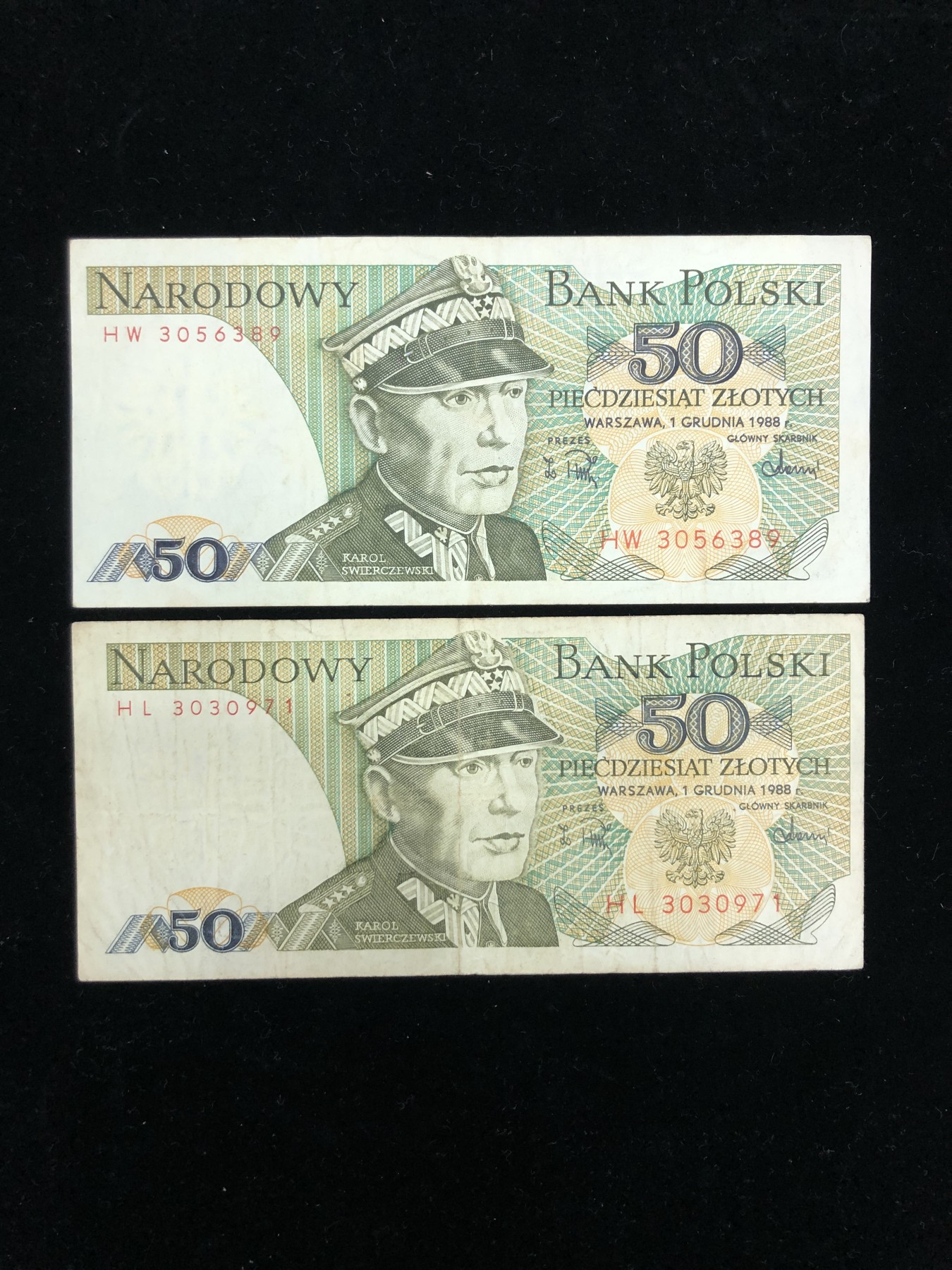 世界外币 1988年，波兰50兹罗提，欧洲纸币，流通中上品