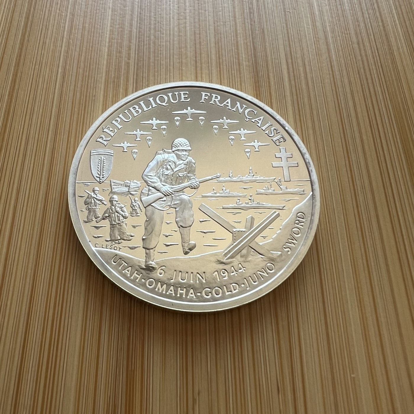  88元包顺丰 外国银币 散币 法国1994年二战系列十二枚之一诺曼底登陆大银币