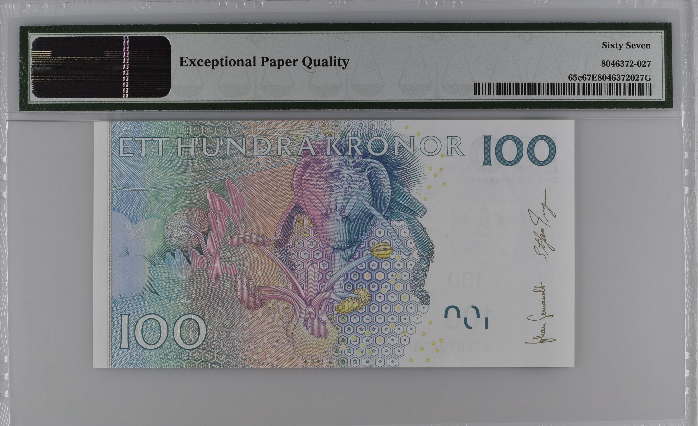 收藏联盟Quantum Auction 第337期拍卖  瑞典2006-14年100克朗 PMG67 生物学家 林奈