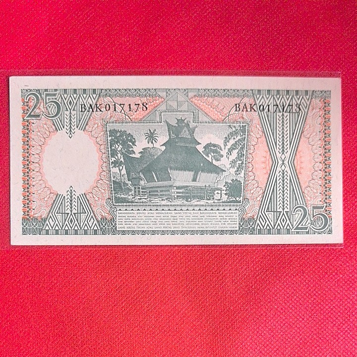 印度尼西亚1964年25卢比 无4 亚洲纸币 实物图 UNC