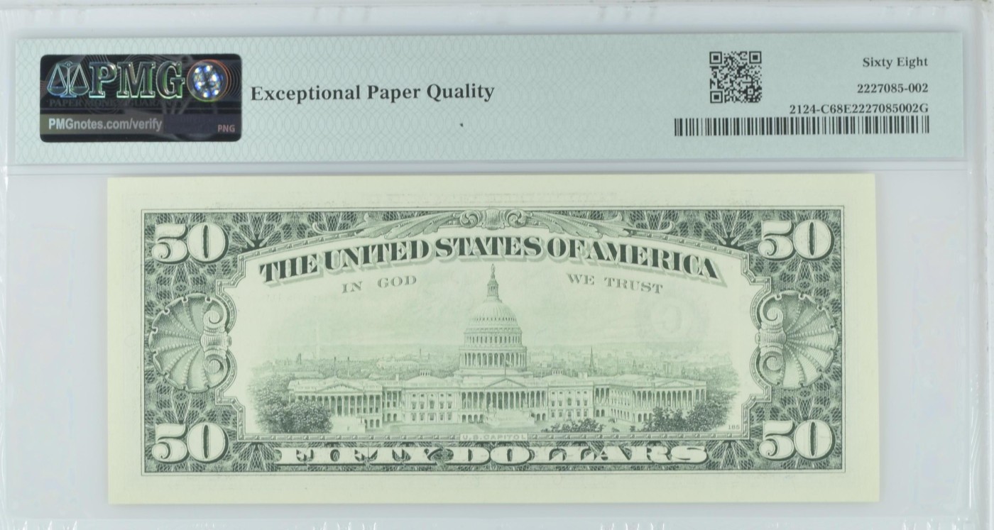 收藏联盟Quantum Auction 第337期拍卖  美国联邦储备1990年50元 PMG68 冠军分 号码无457