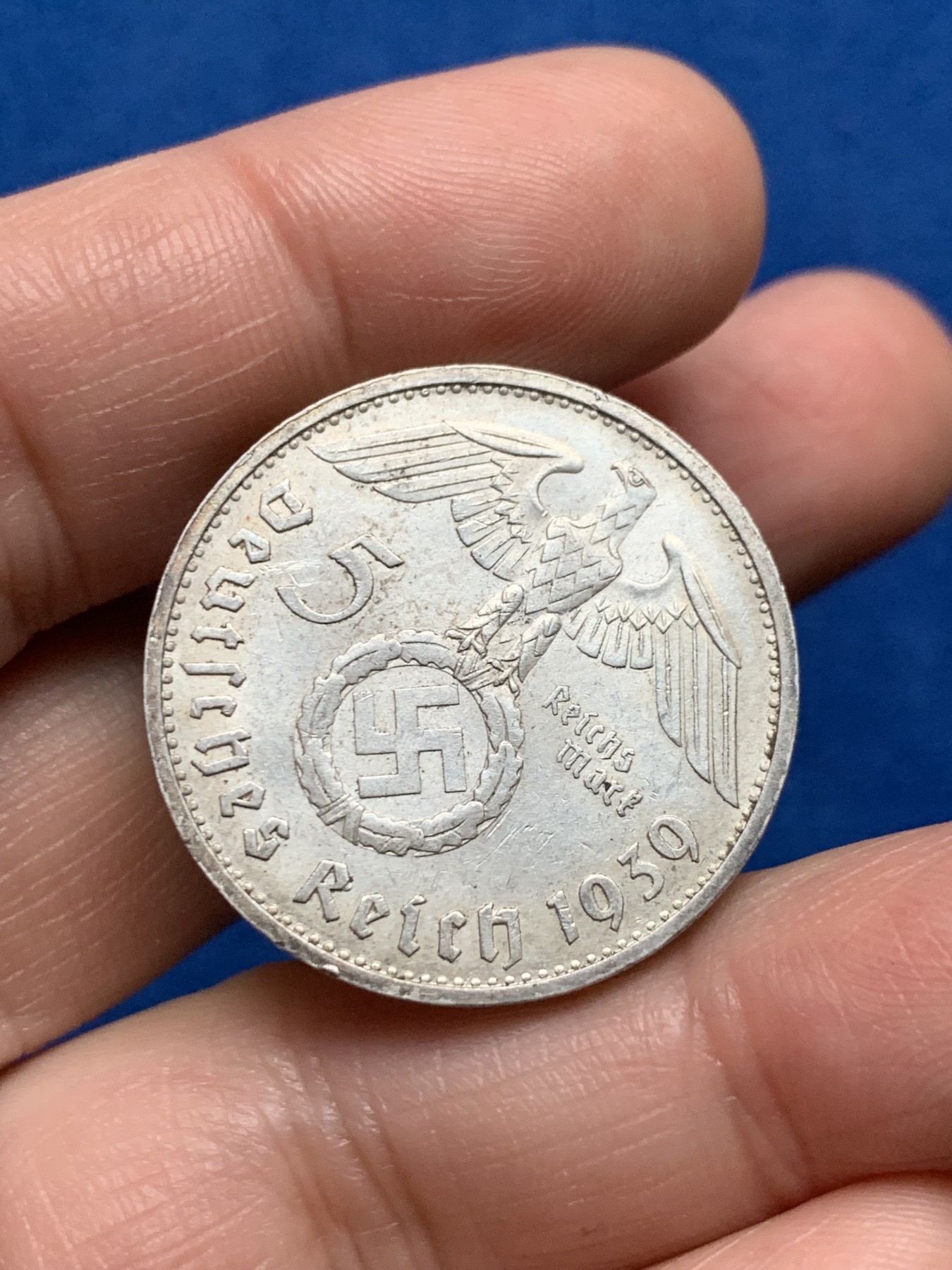 《竞宝斋》第256场-周日，周一 2场连拍 (全场包邮) 德国1939年兴登堡5马克银币