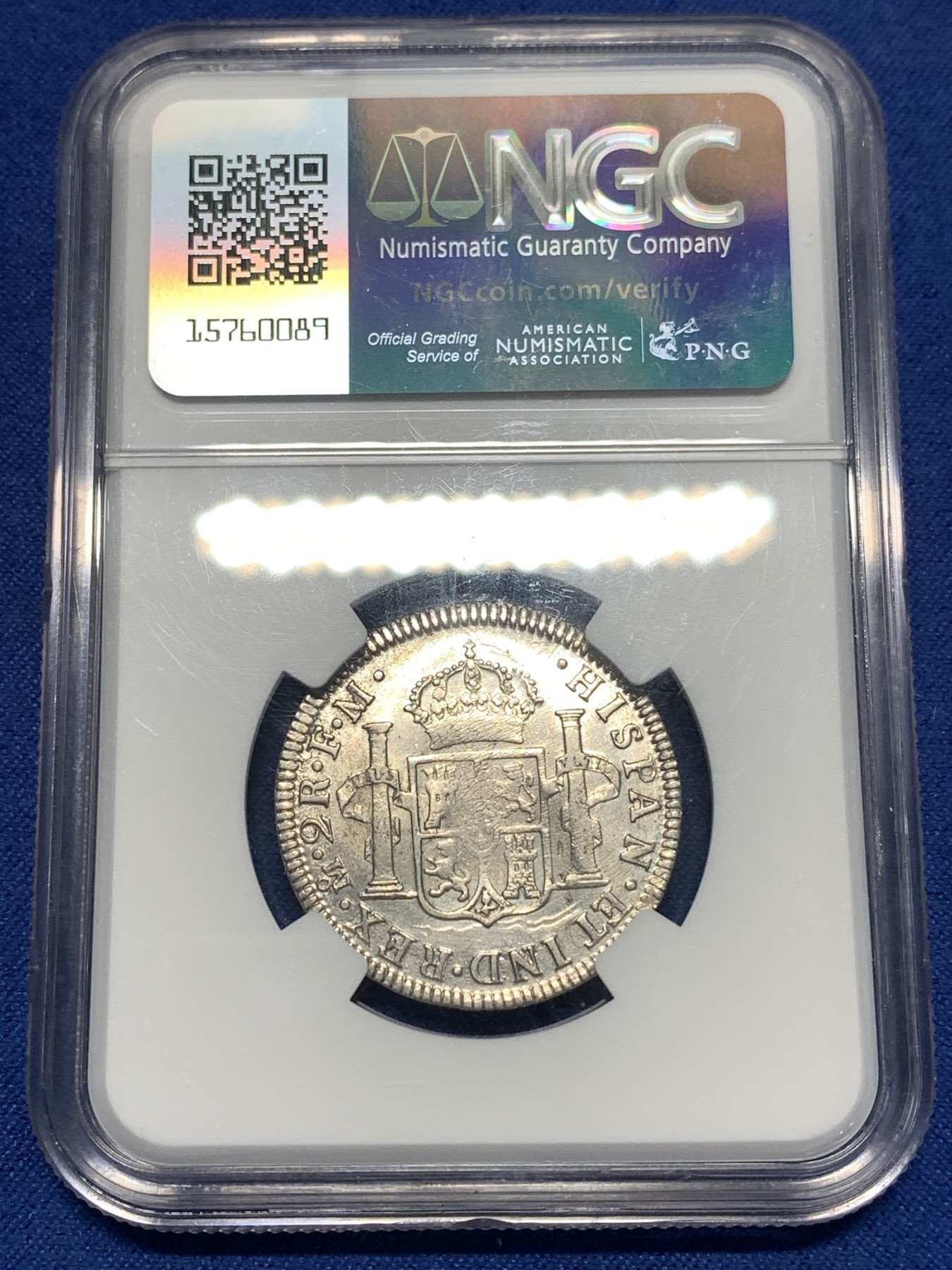 《竞宝斋》第256场-周日，周一 2场连拍 (全场包邮) NGC UNC 西属墨西哥1785卡洛斯三世2里亚尔银币