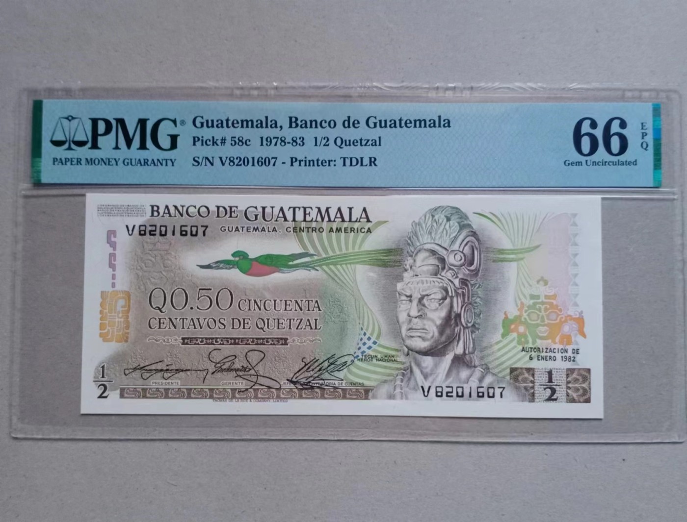 收藏联盟Quantum Auction 第337期拍卖  危地马拉1978-84年1/2奎兹尔 PMG66
