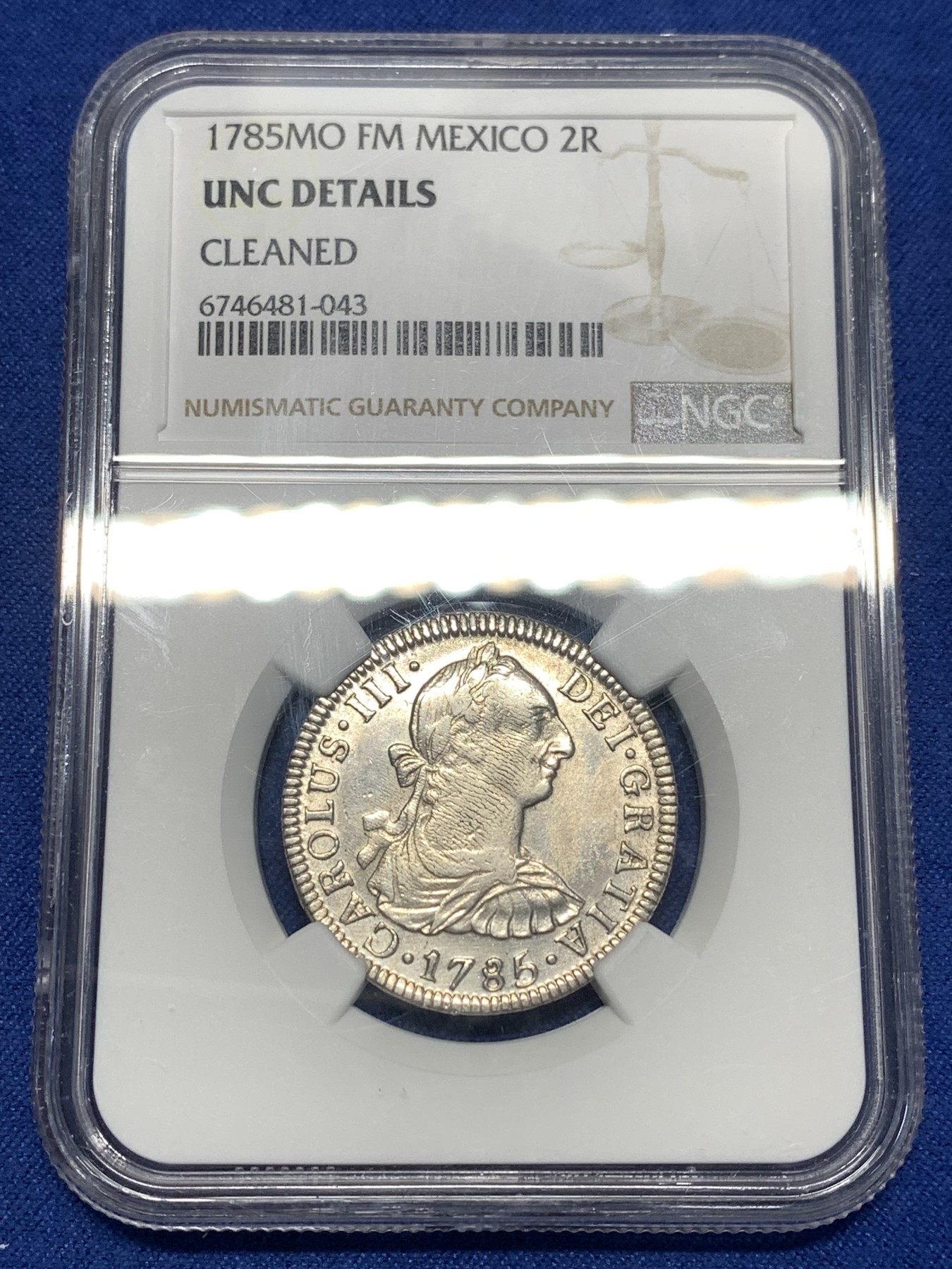 《竞宝斋》第256场-周日，周一 2场连拍 (全场包邮) NGC UNC 西属墨西哥1785卡洛斯三世2里亚尔银币