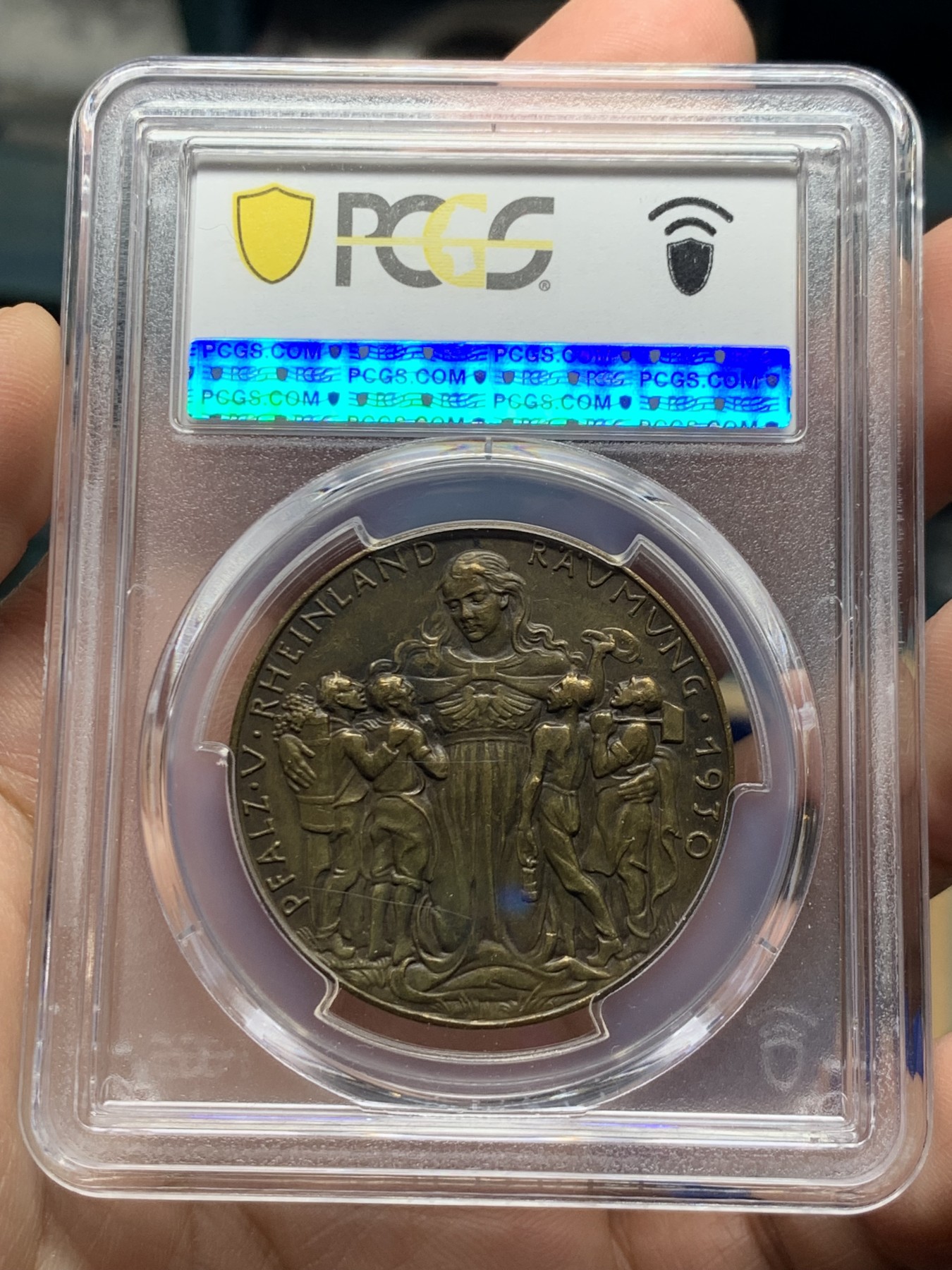 《竞宝斋》第256场-周日，周一 2场连拍 (全场包邮) PCGS SP63 卡尔歌茨设计1930年莱茵河神铜章，铜章比银章少见，此枚亚军分，非常值得收藏