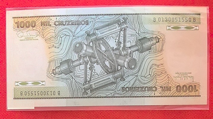 巴西1986年1000克鲁塞罗 无47 P-201d 签名22 美洲纸币 实物图 UNC