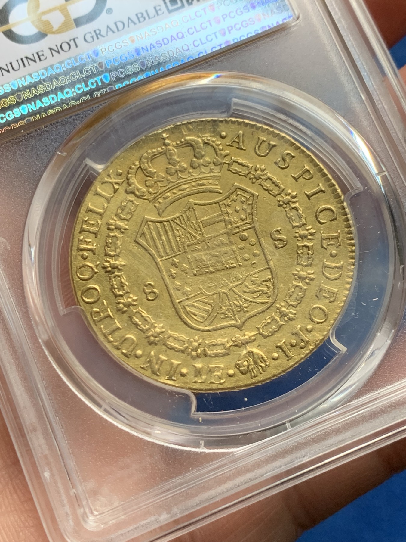 《竞宝斋》第256场-周日，周一 2场连拍 (全场包邮) PCGS AU 秘鲁 1796 卡四 8埃斯库多 27克大金币 目前金价爆涨中