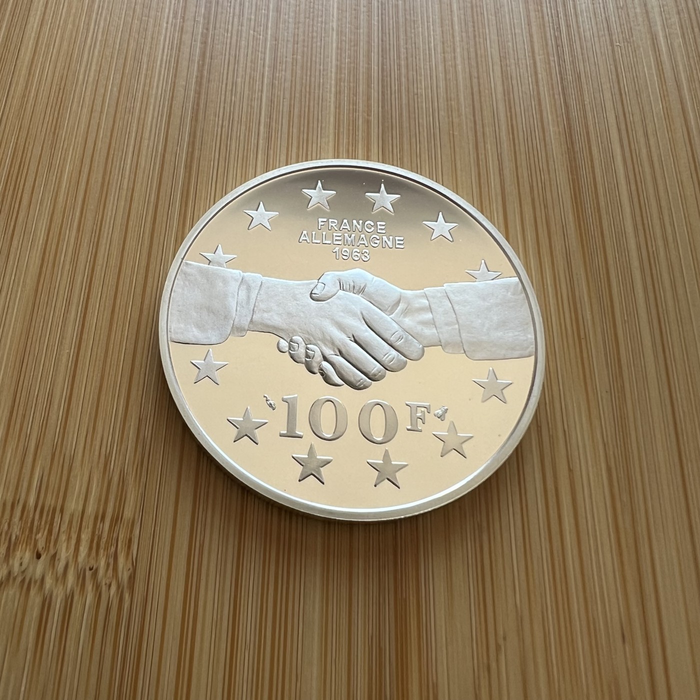  88元包顺丰 外国银币 散币 法国1994年二战系列十二枚之一戴高乐-阿登纳友好合作协定大银币