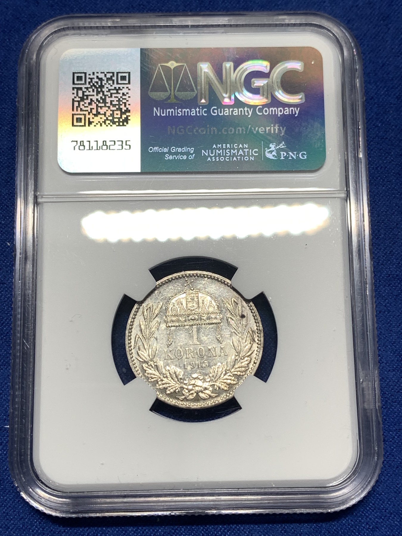 《竞宝斋》第256场-周日，周一 2场连拍 (全场包邮) NGC AU58 匈牙利 1915年 1克朗银币