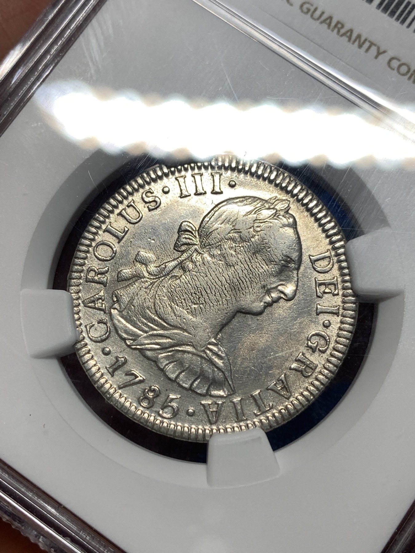 《竞宝斋》第256场-周日，周一 2场连拍 (全场包邮) NGC UNC 西属墨西哥1785卡洛斯三世2里亚尔银币