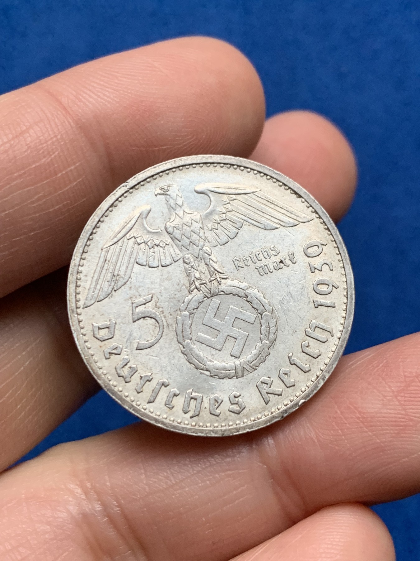 《竞宝斋》第256场-周日，周一 2场连拍 (全场包邮) 德国1939年兴登堡5马克银币