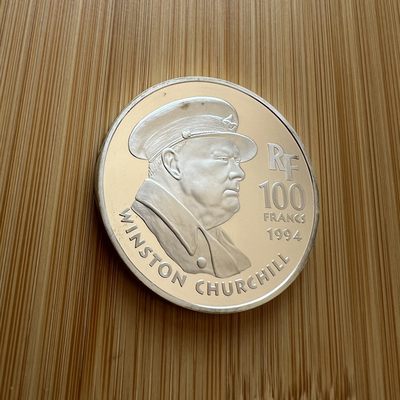  88元包顺丰 外国银币 散币 - 法国1994年二战系列十二枚之一丘吉尔英国下议院誓言大银币
