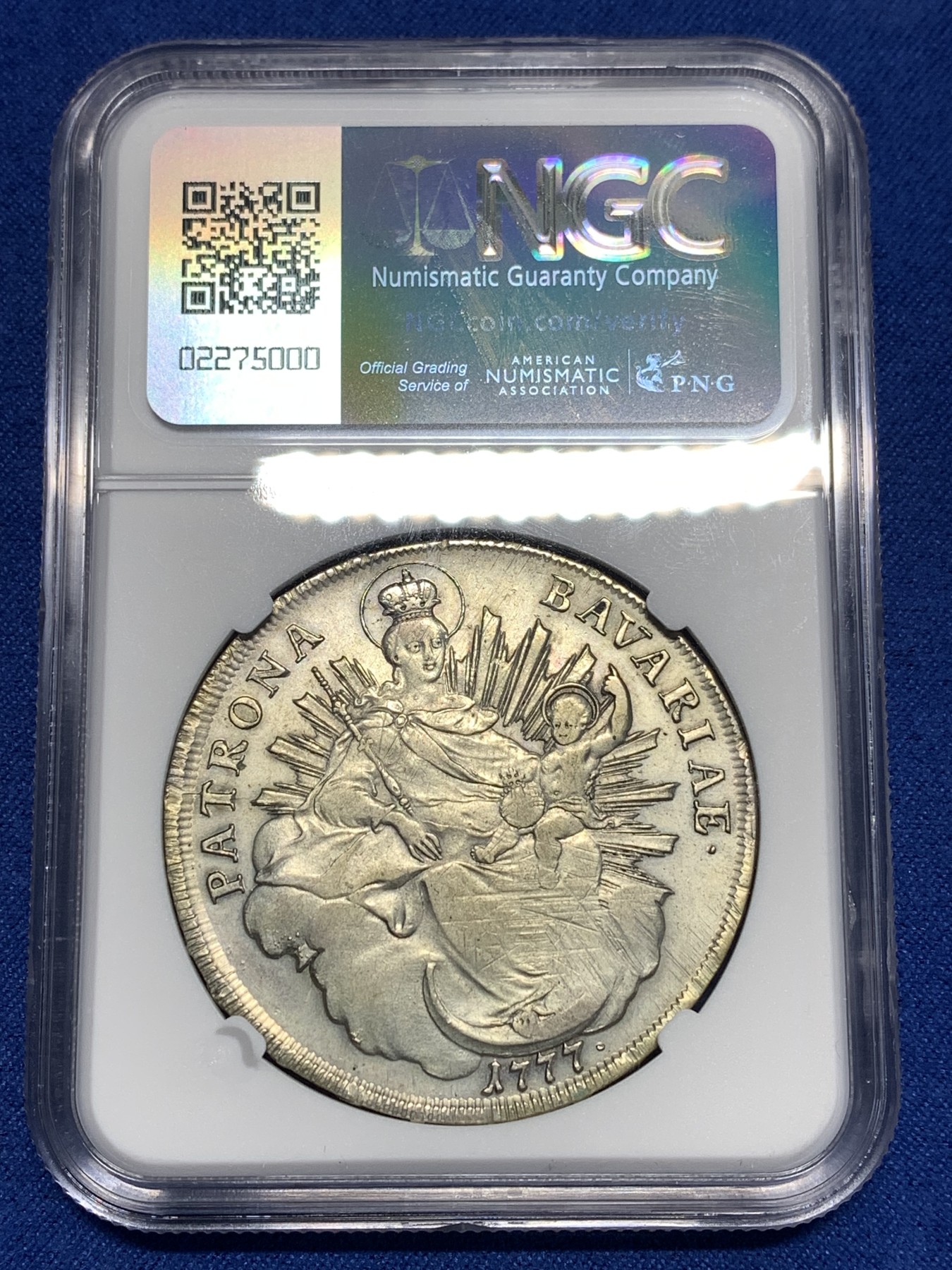 《竞宝斋》第256场-周日，周一 2场连拍 (全场包邮) NGC AUD 德国巴伐利亚1777年圣母抱婴泰勒银币