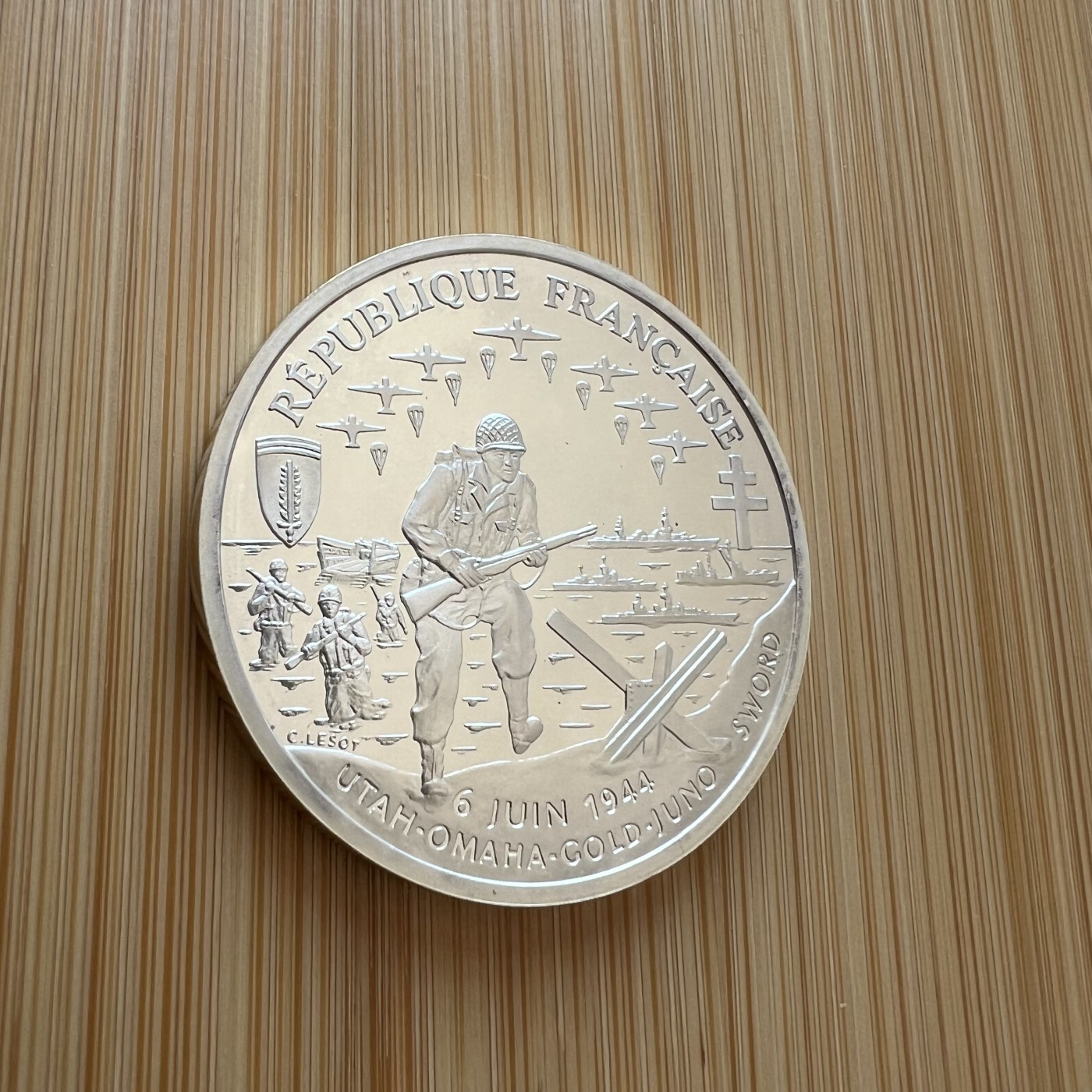  88元包顺丰 外国银币 散币 法国1994年二战系列十二枚之一诺曼底登陆大银币